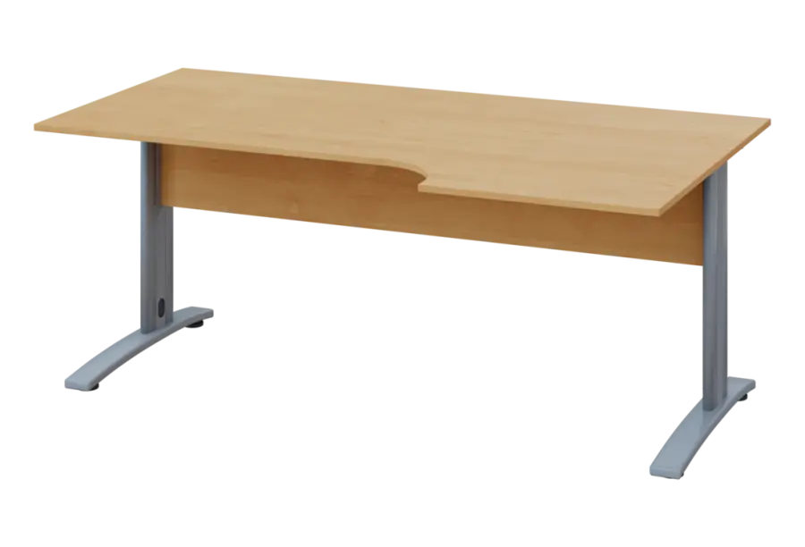 ERK 18 - 186 stůl kancelářský, rohový, pravý, kovová podnož stříbrná, deska 18 mm, široký 1800 mm, javor horský